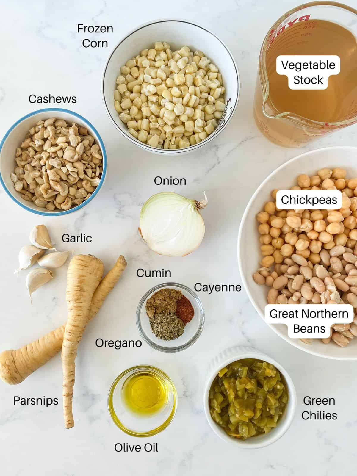 Ingredients for white bean chili.