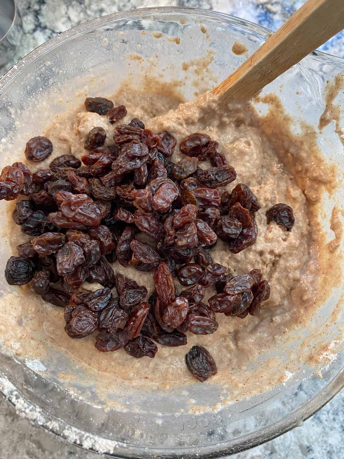 Raisins added to muffin batter.