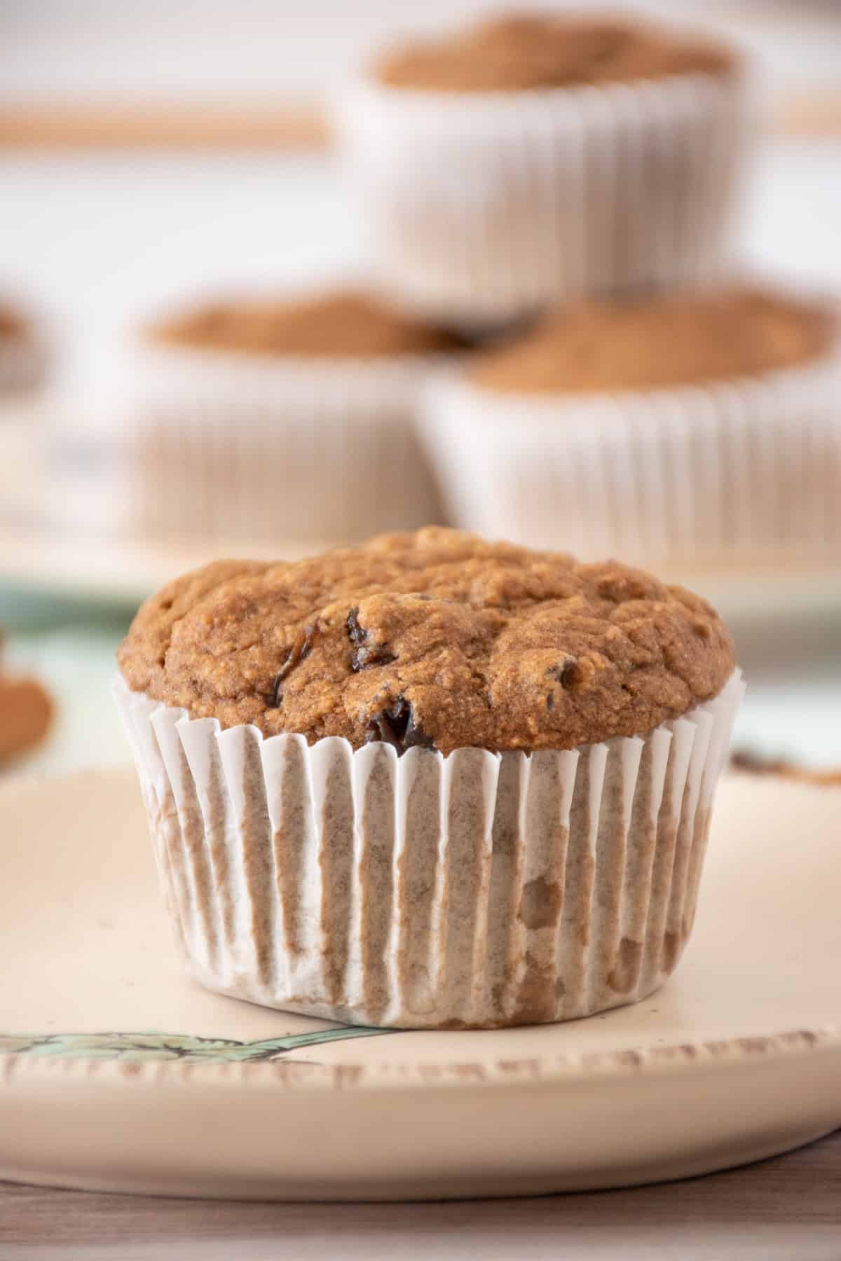 One muffin on a dish.