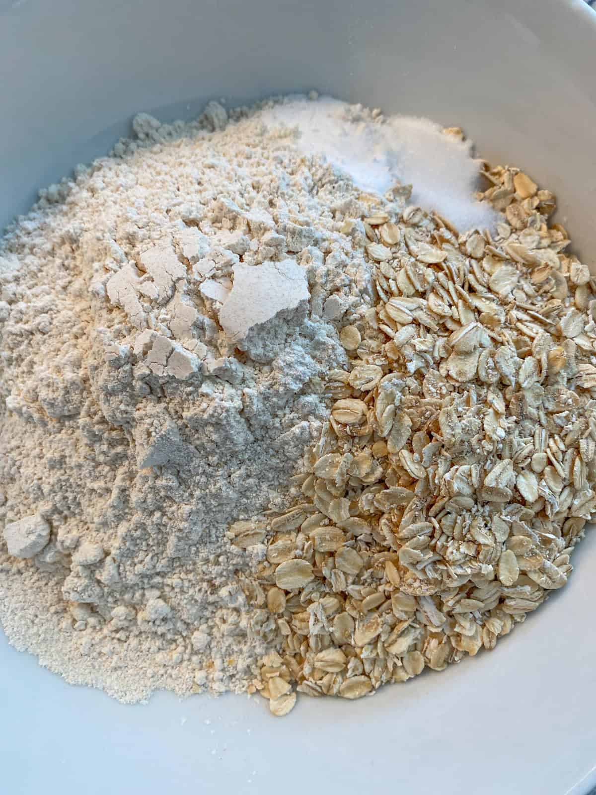 Dry bread ingredients in a large bowl.