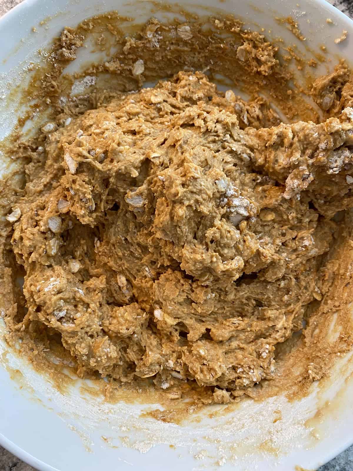 Mixed batter in a bowl.