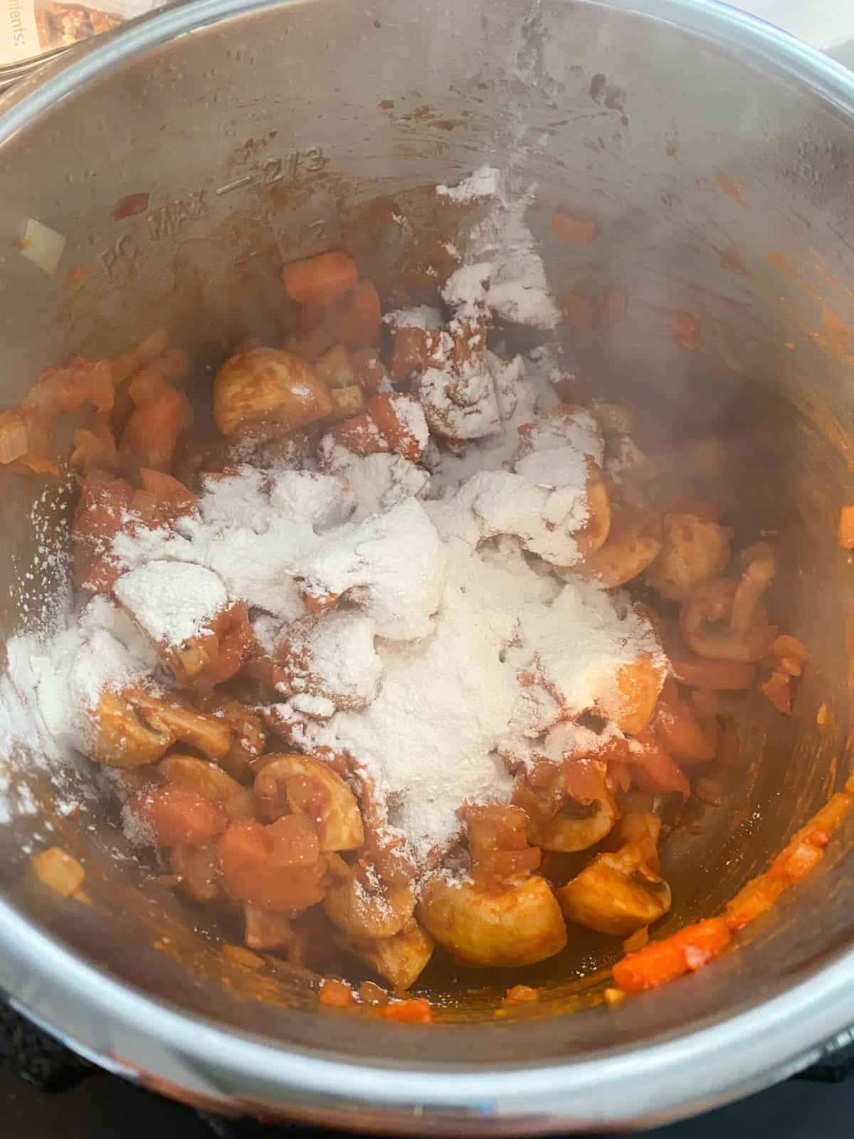 Flour added to stew.