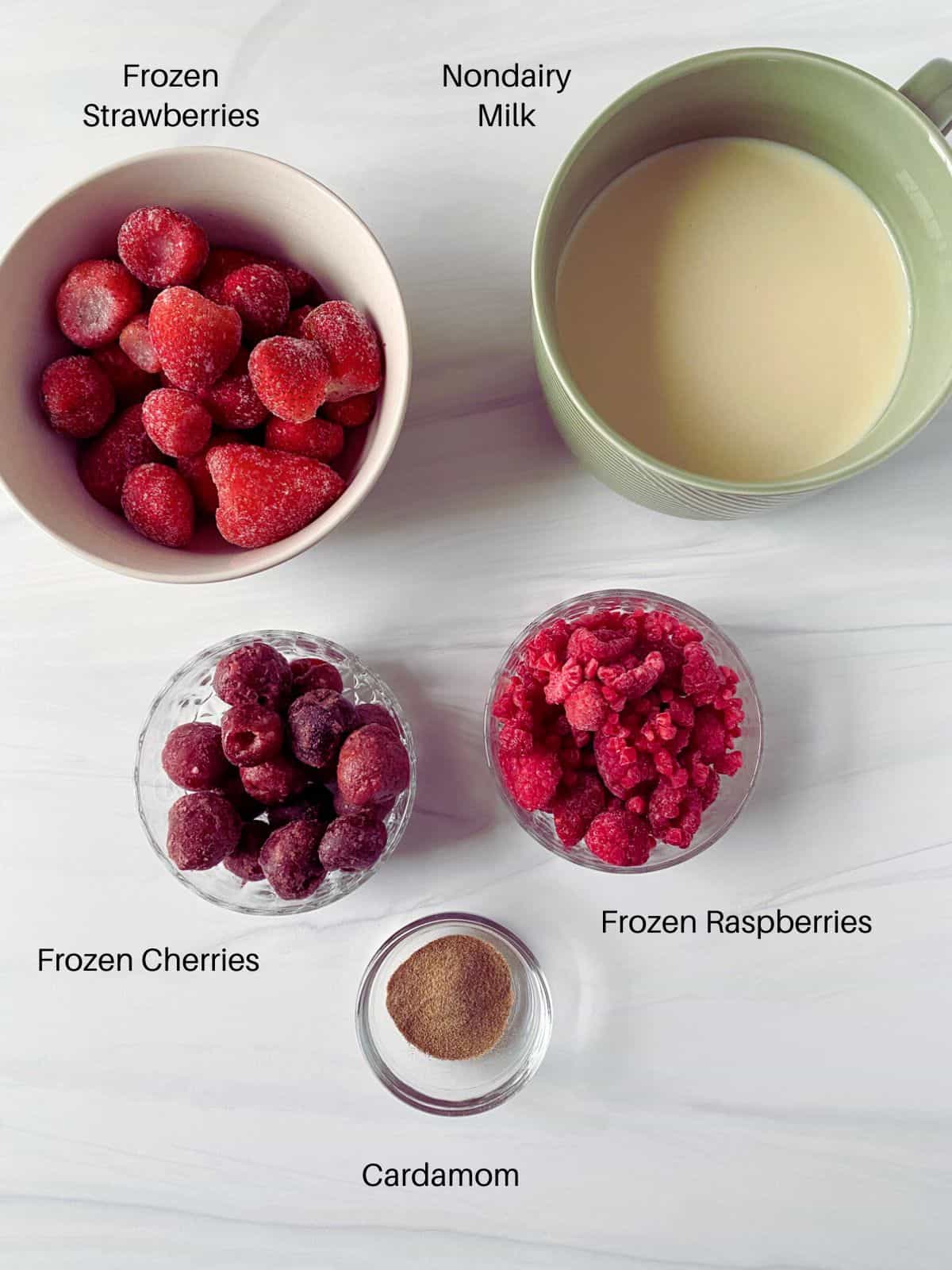 Pink smoothie ingredients.