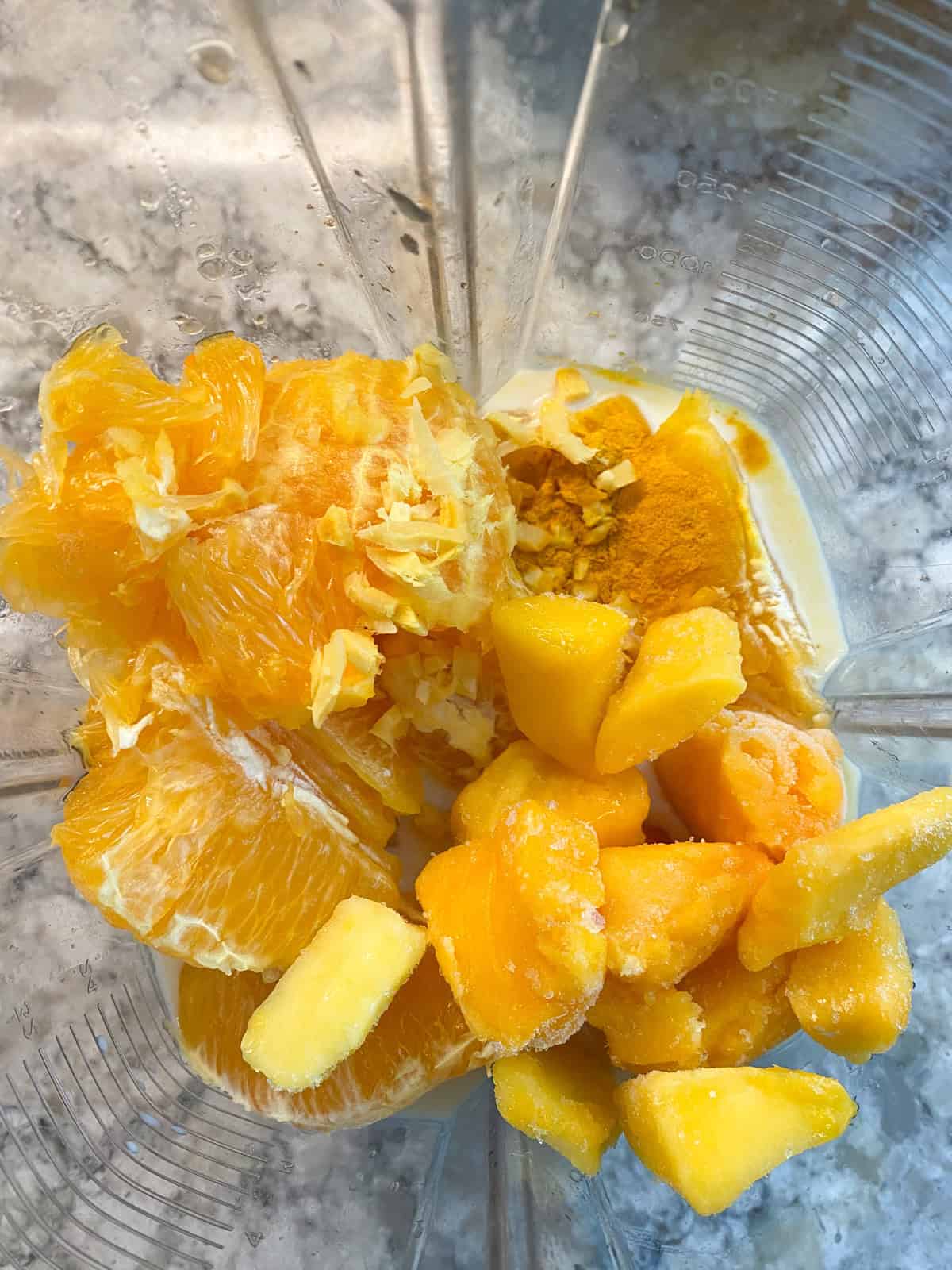 Smoothie ingredients in the blender.