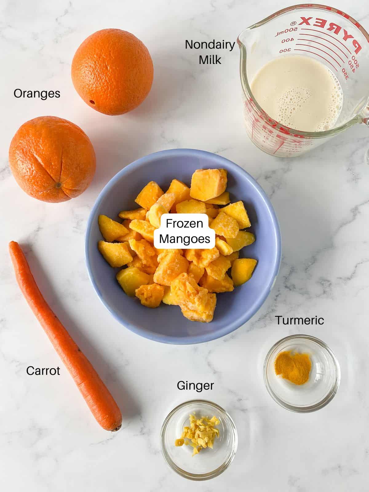 Ingredients for mango orange smoothie