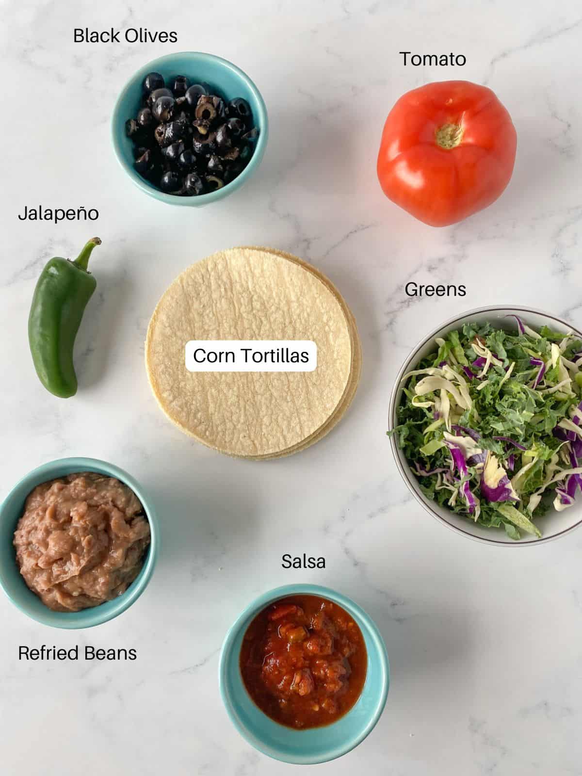 Ingredients for refried beans tacos.