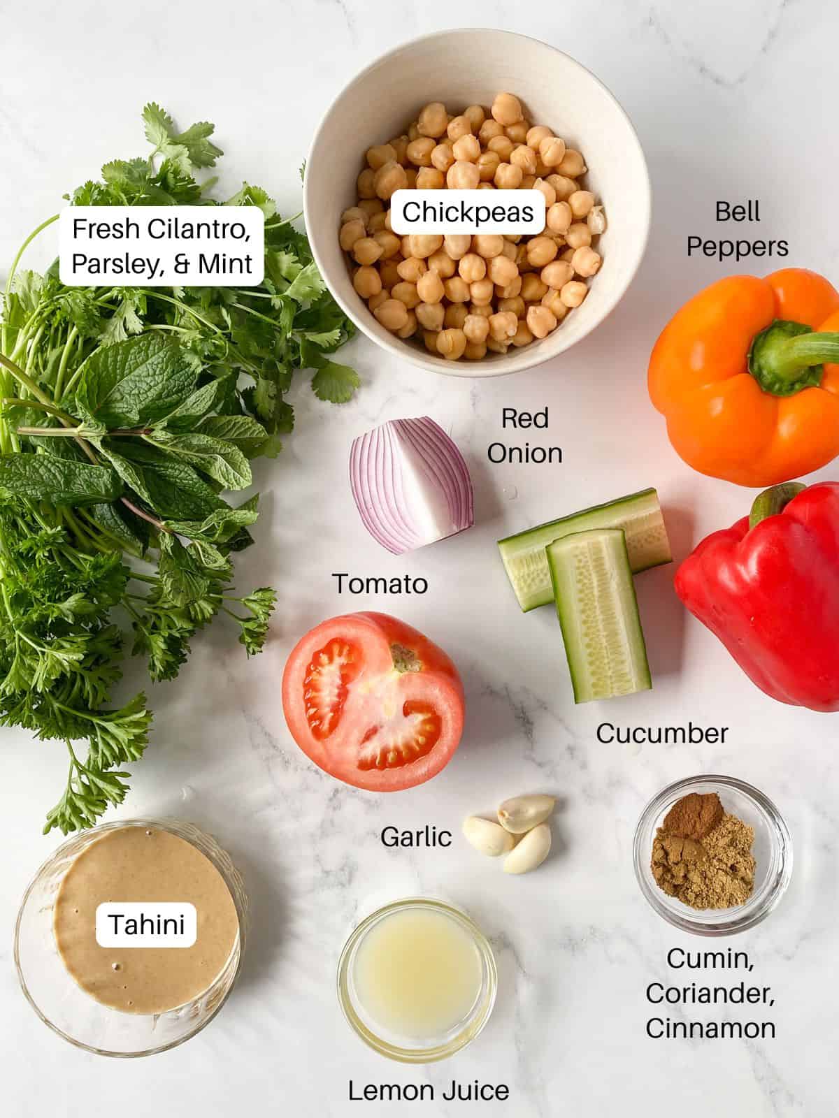 Ingredients for chickpea stuffed peppers.