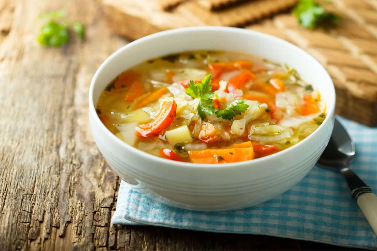 Bowl of vegetable soup.