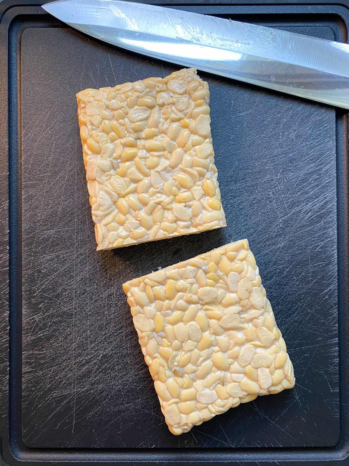 Tempeh cut in half.