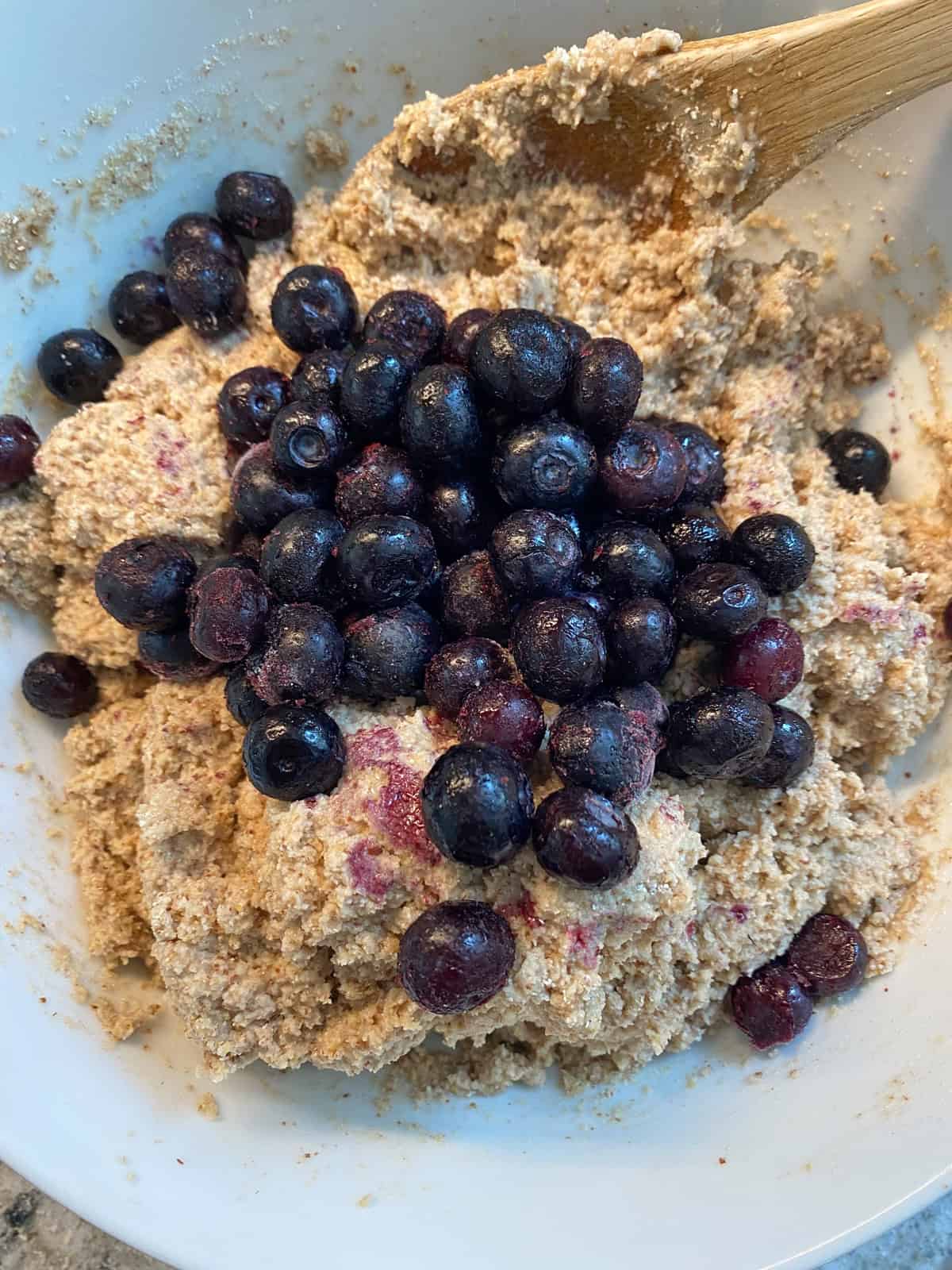 Coffee cake batter, with frozen blueberries added.