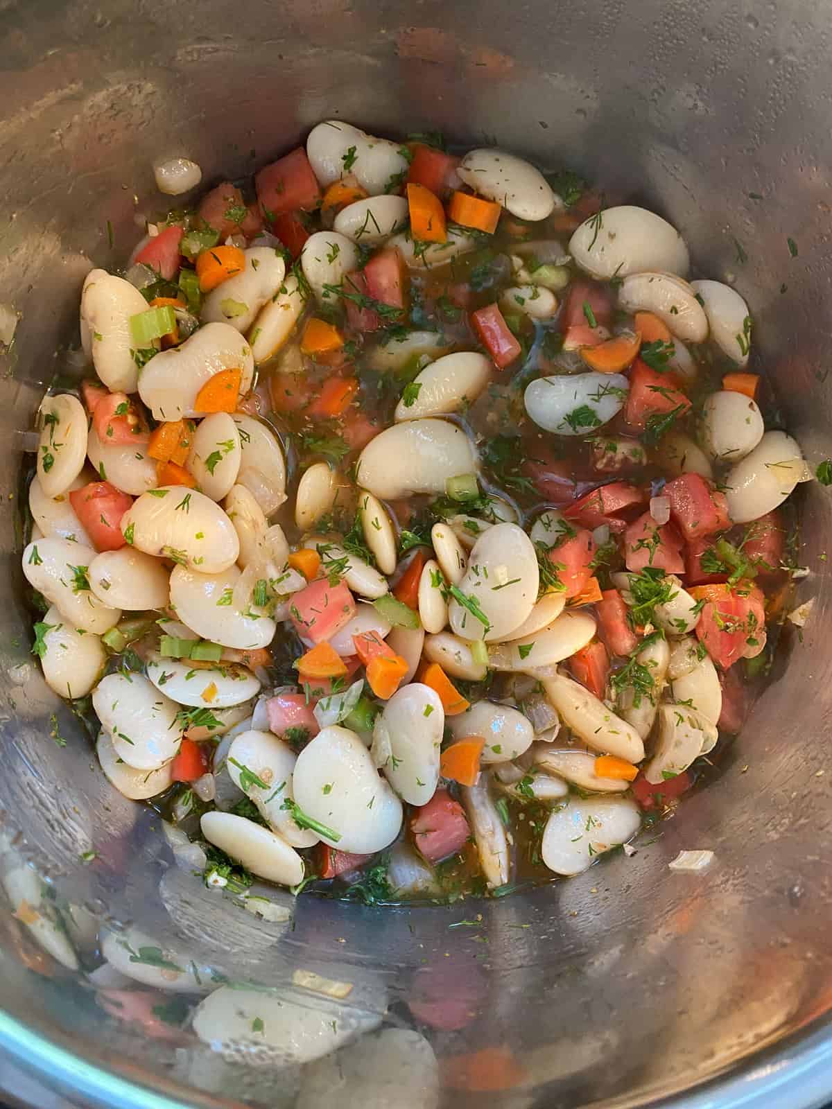 Ingredients stirred together, ready to seal the pressure cooker.