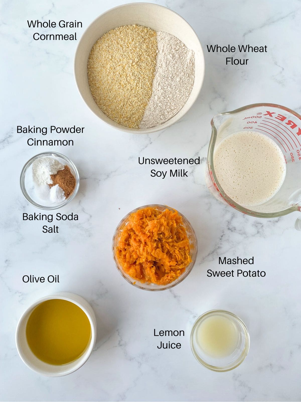 Ingredients for sweet potato cornbread.