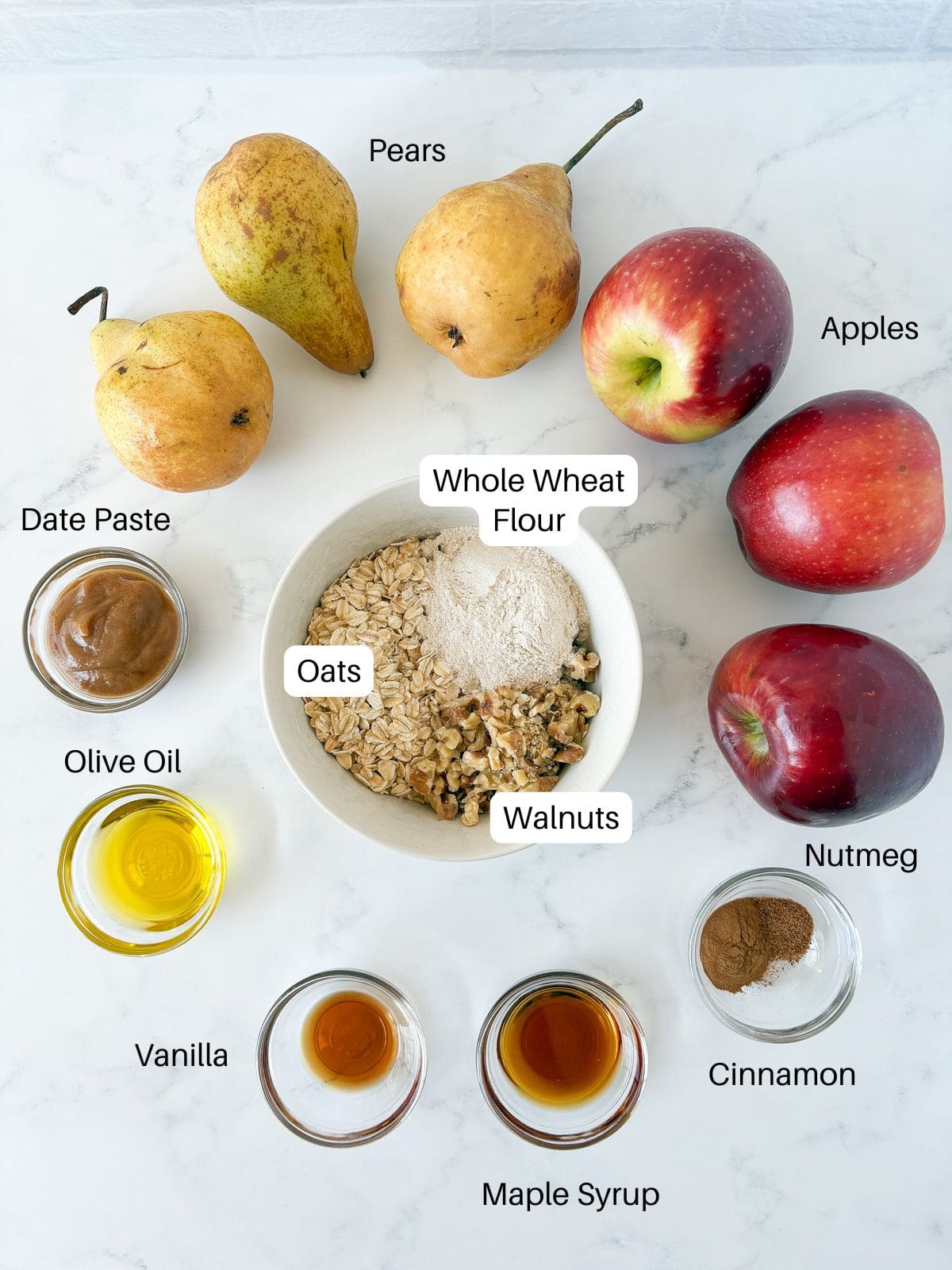 Ingredients for apple pear crisp.