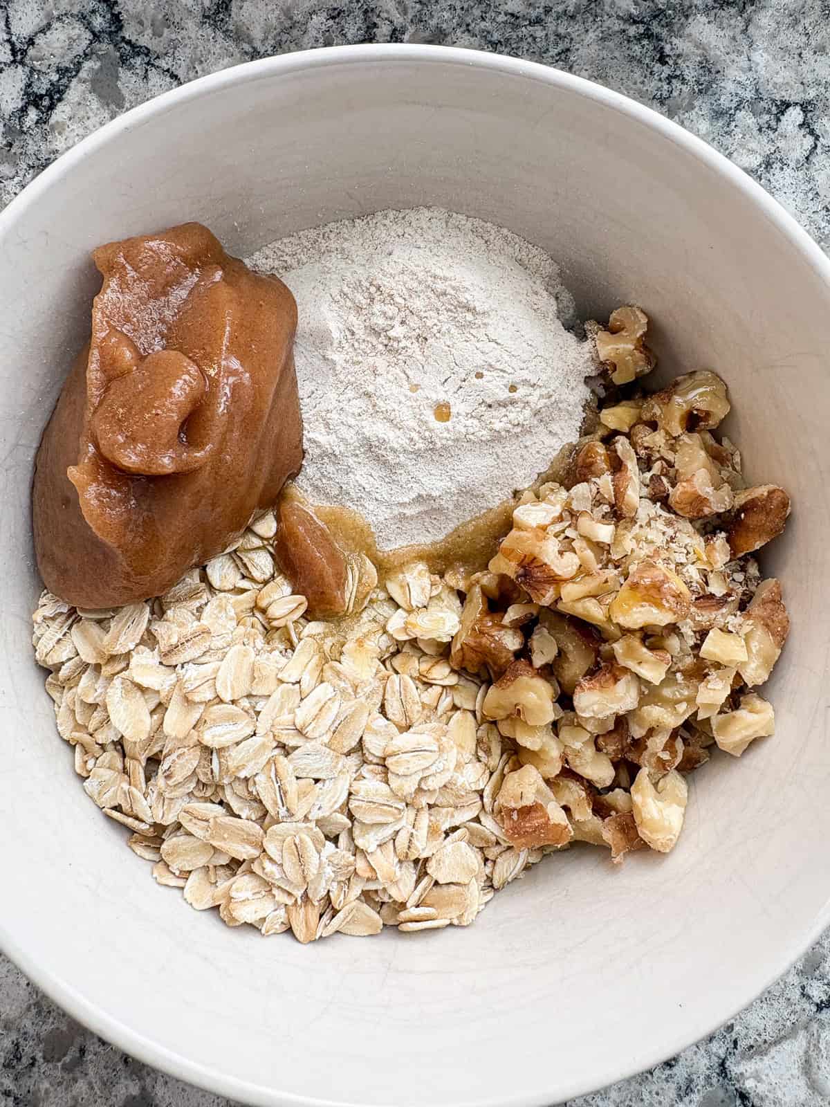 Ingredients for crumb topping in a bowl.