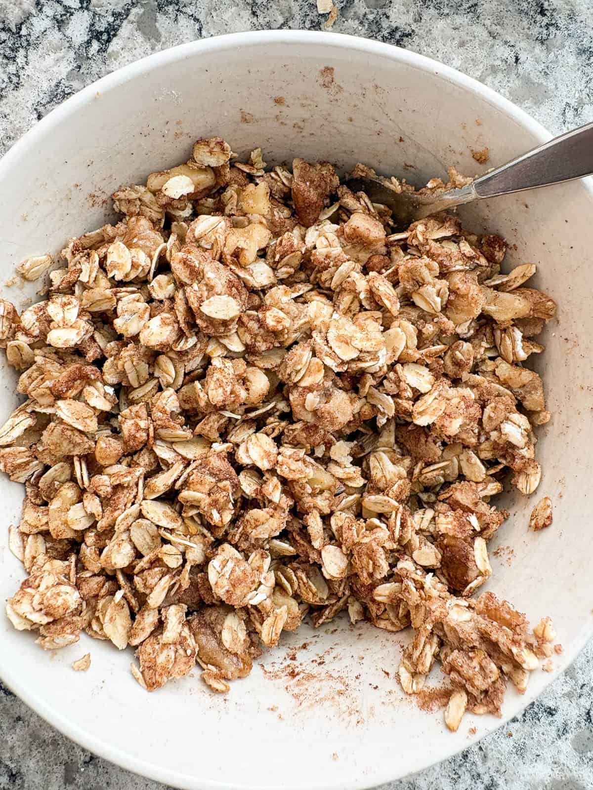 Crumb topping mixed, in a bowl.