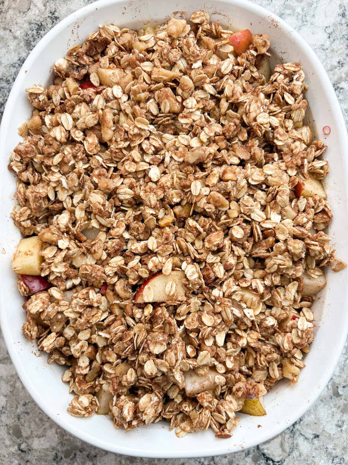 Topping spread over apples and pears.