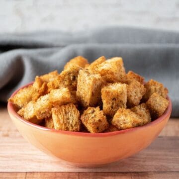 Croutons in a small bowl.