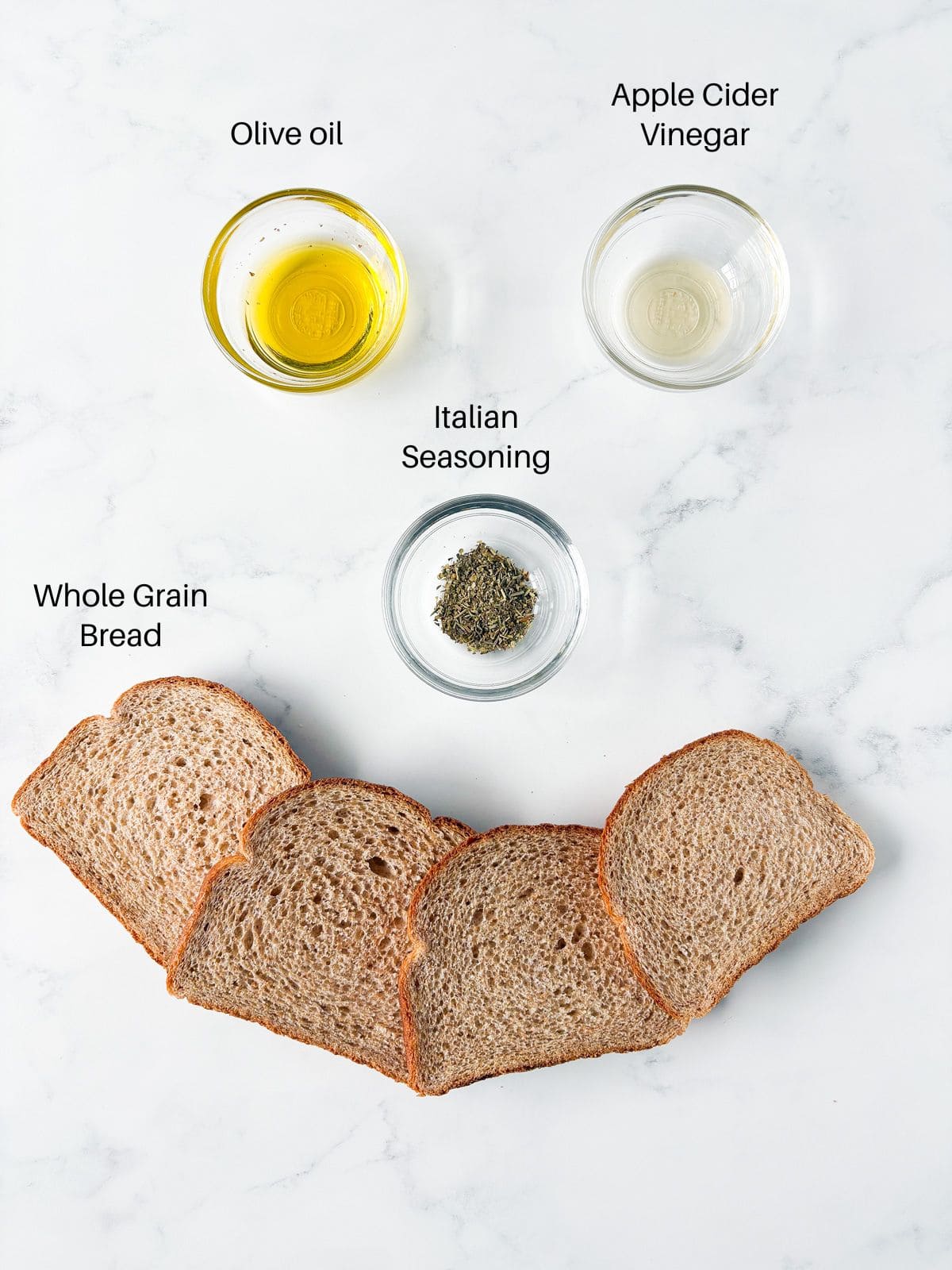 Ingredients for whole wheat croutons.