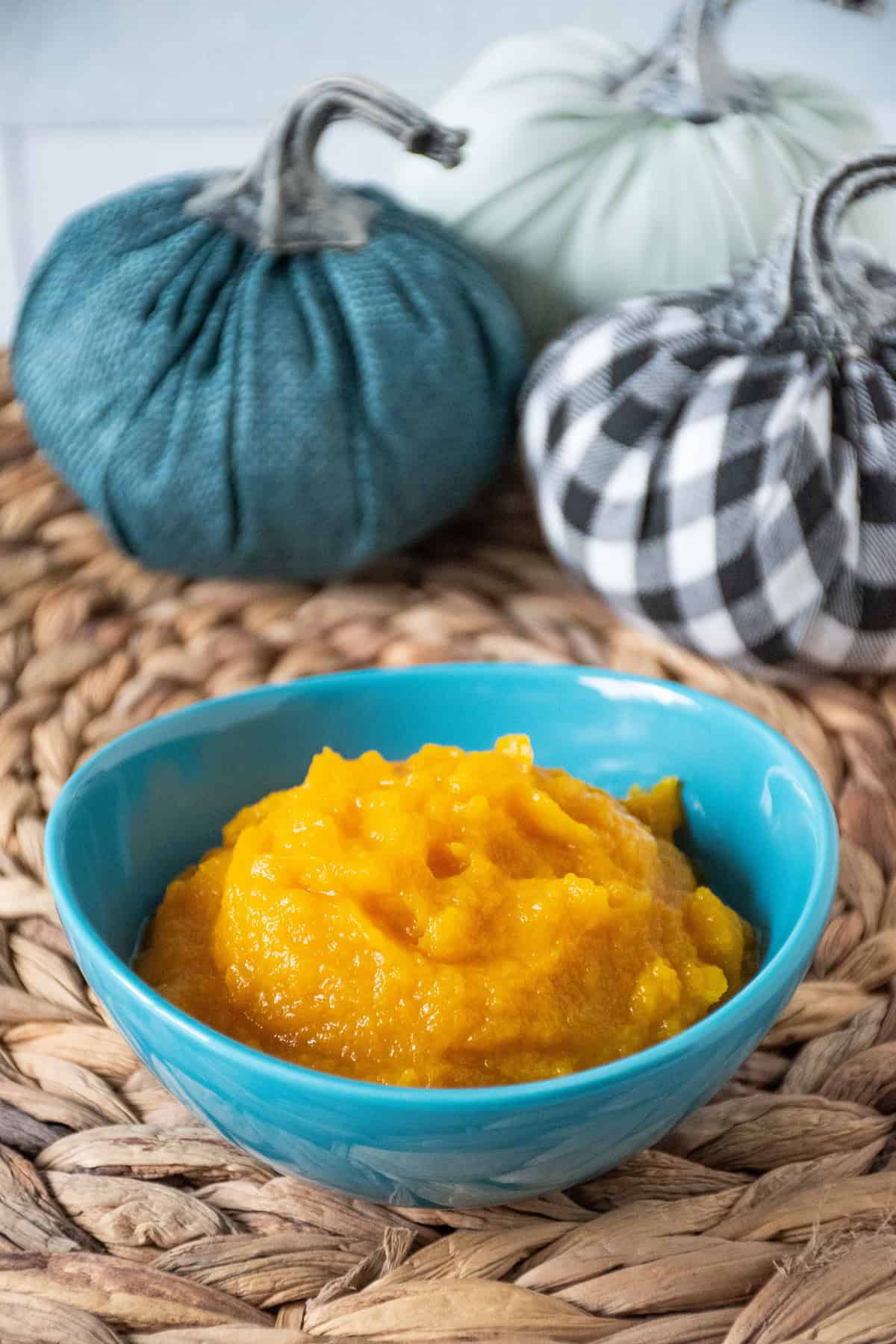 Small bowl of pumpkin puree.