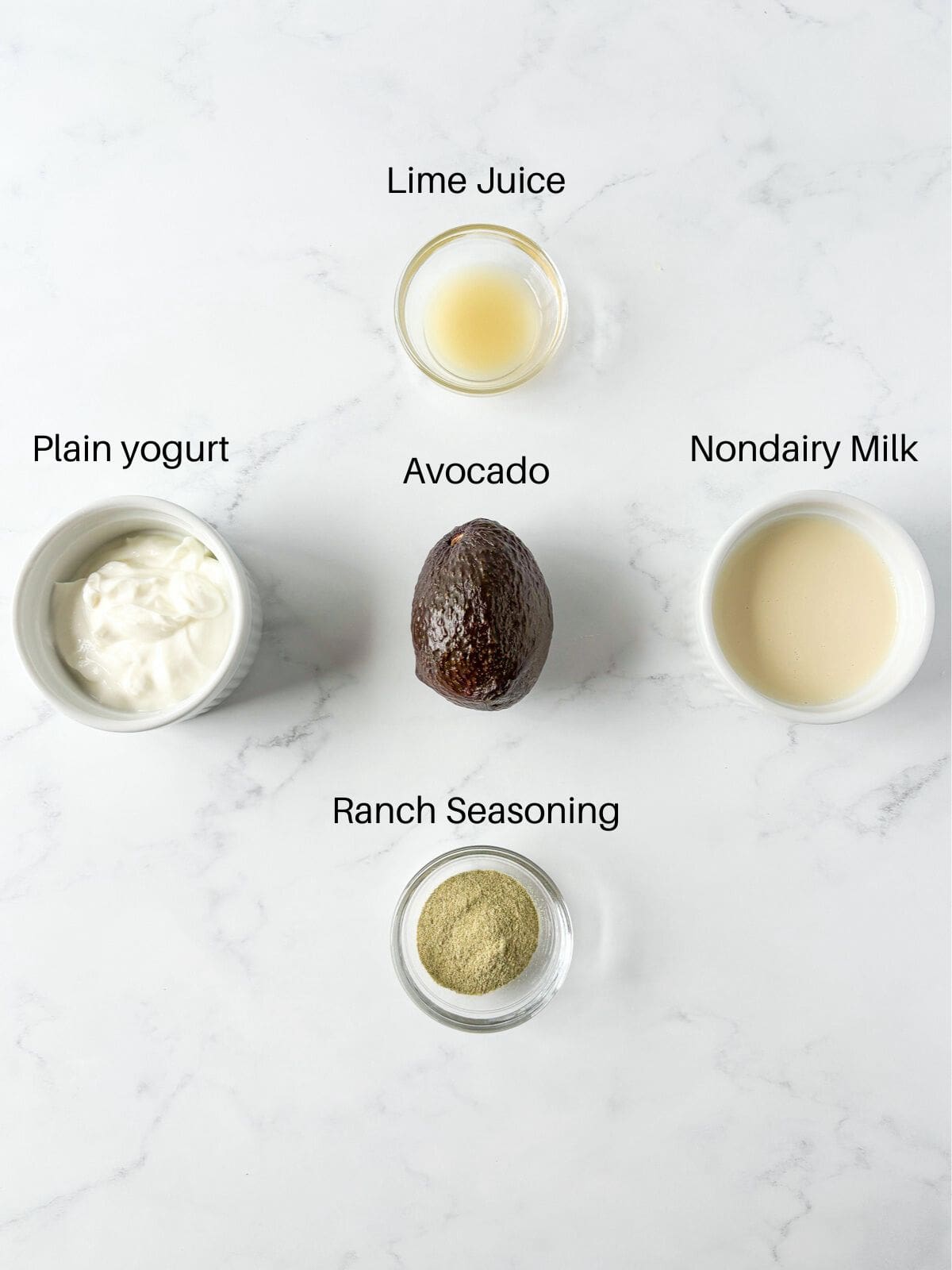 Ingredients for avocado lime ranch dressing.