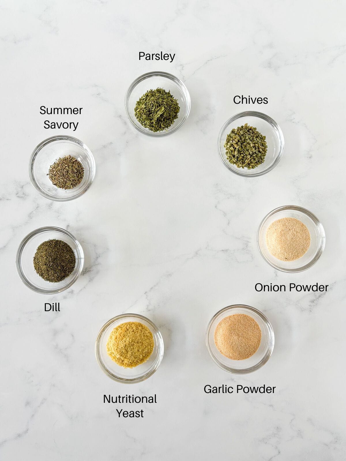 Ingredients for ranch seasoning.
