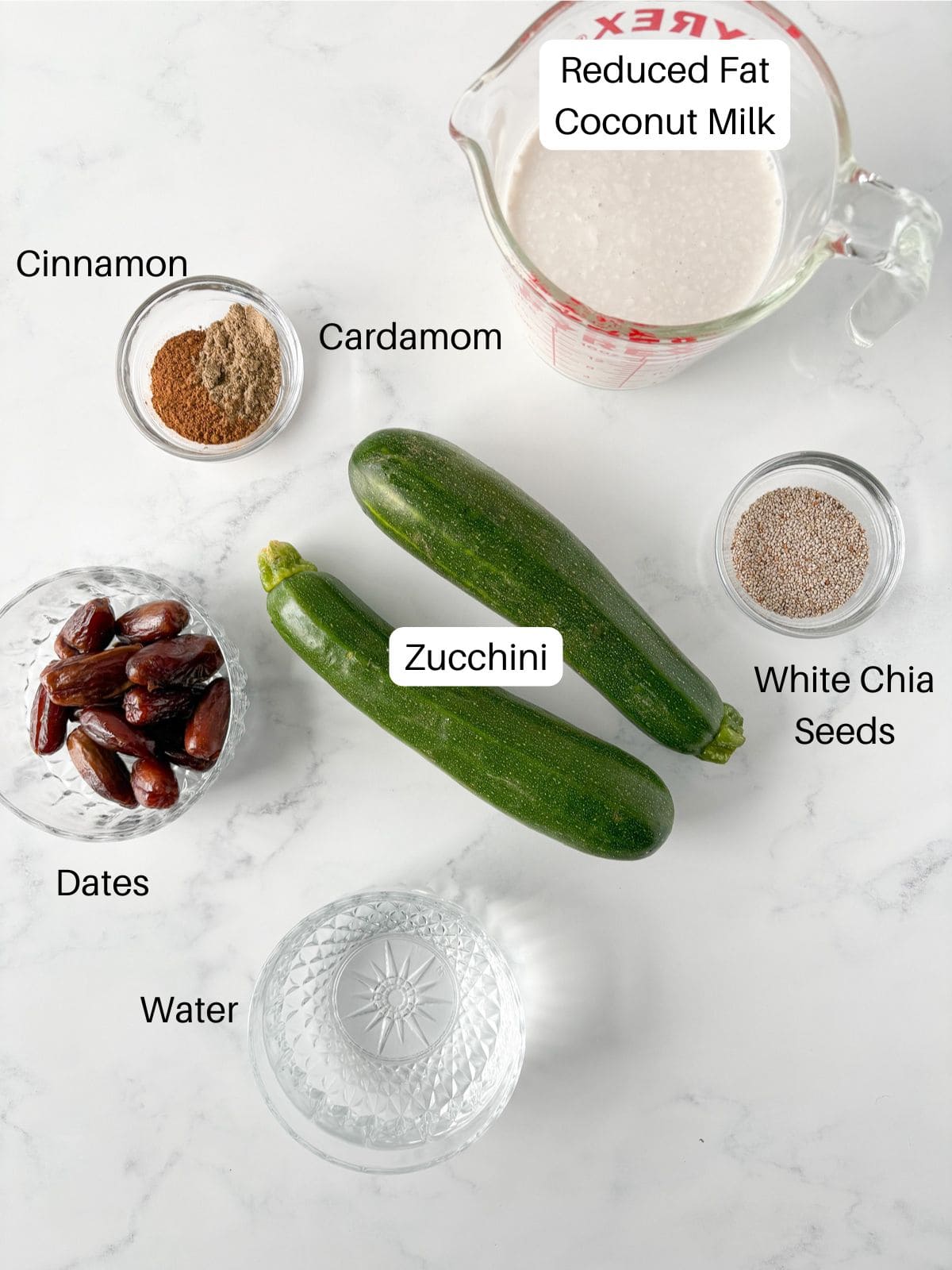 Ingredients for zucchini pudding.
