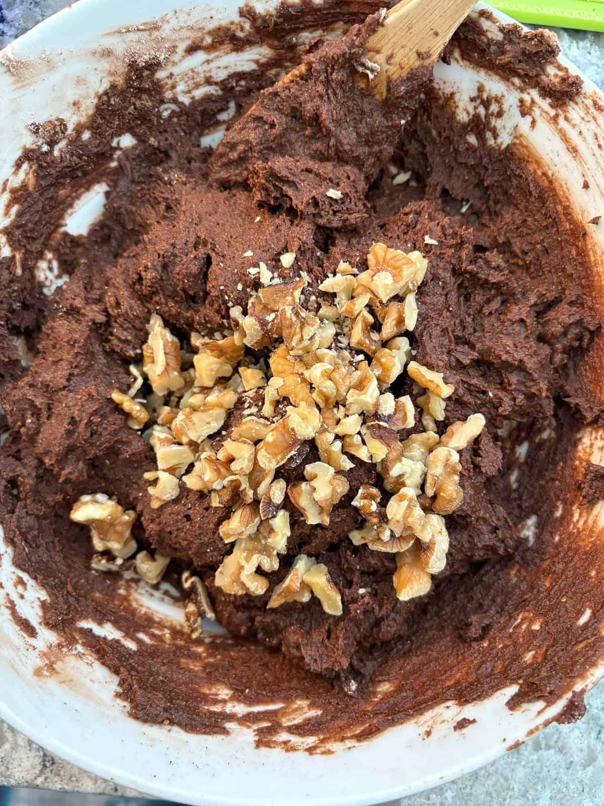 Nuts added to the brownie batter.