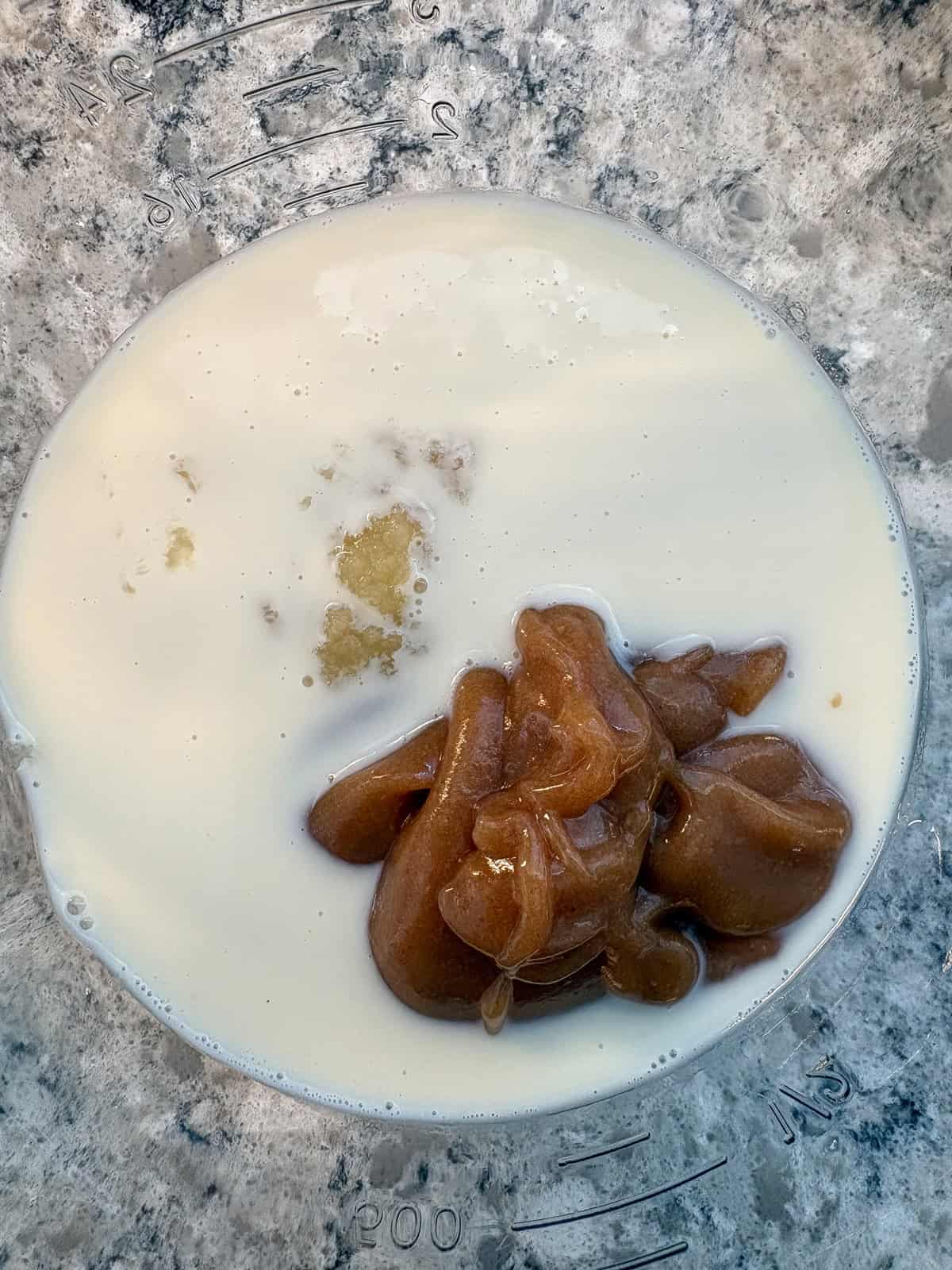 Wet ingredients in a mixing bowl.