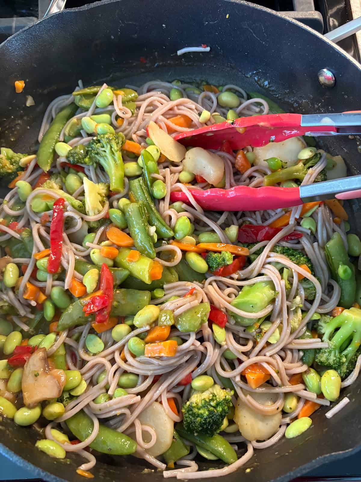 Noodles and veggies tossed with teriyaki sauce.