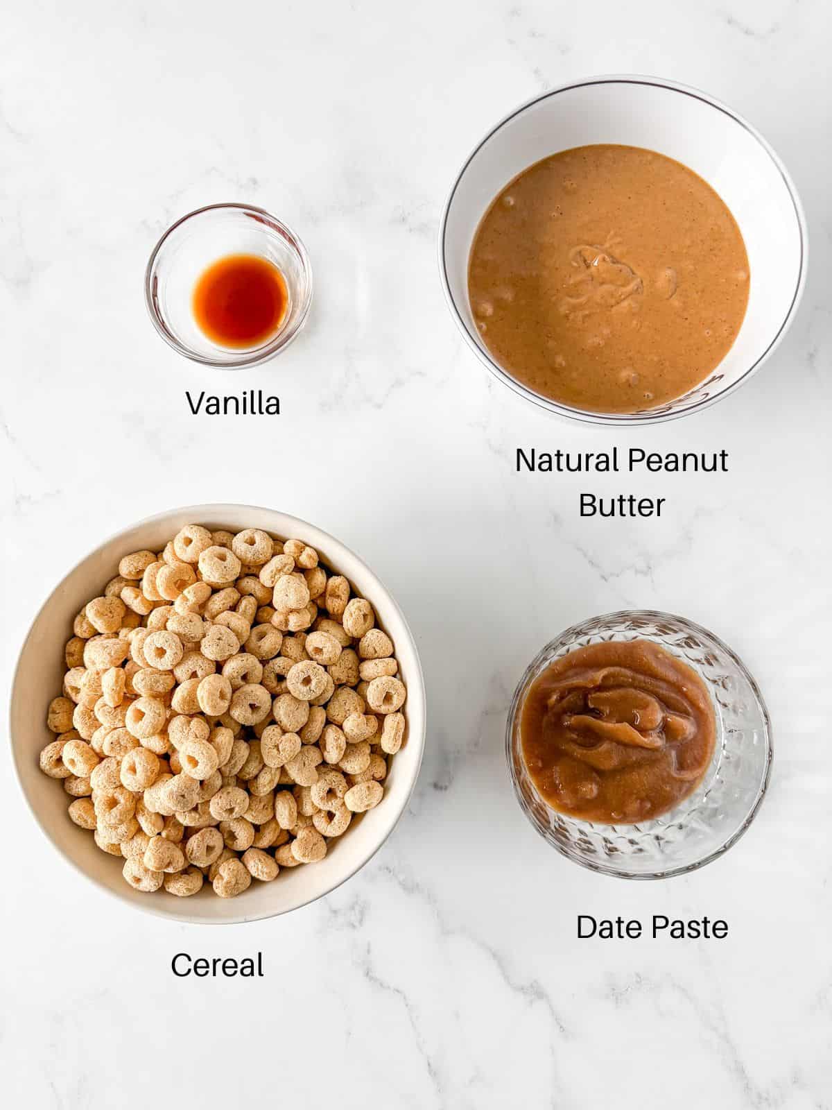 Ingredients for peanut butter cereal bars.