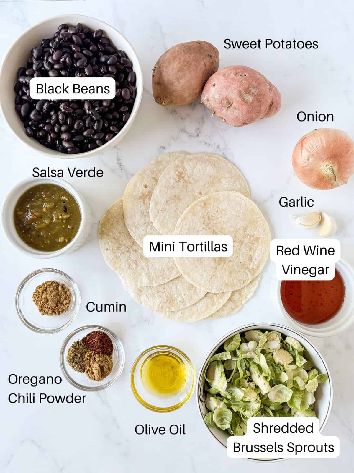 Ingredients for black bean tostadas.