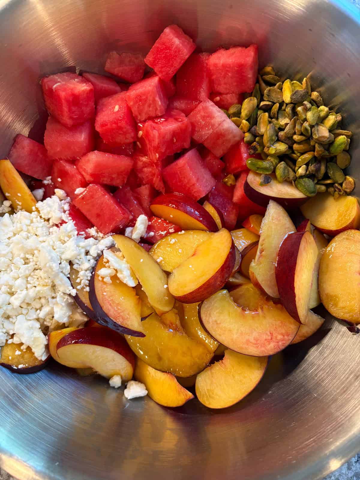 Dressing poured over the fruit.