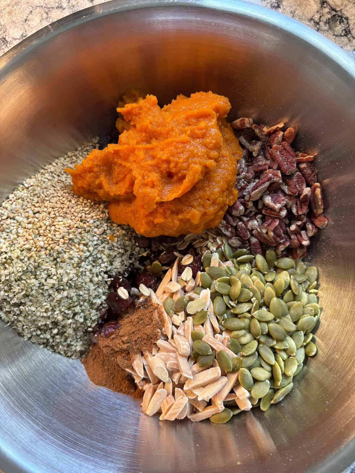 Ingredients added to a mixing bowl.