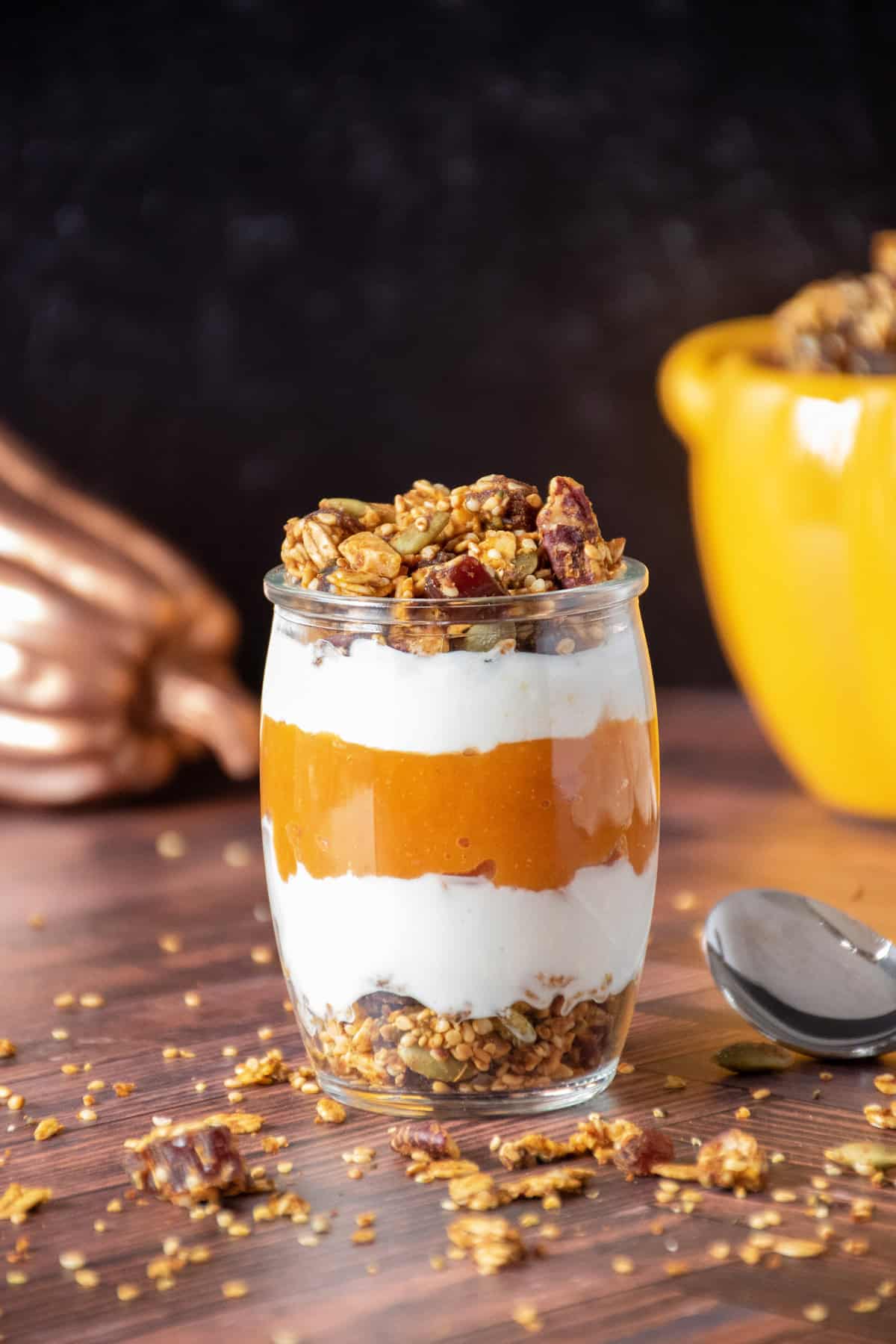 A parfait made with pumpkin granola.