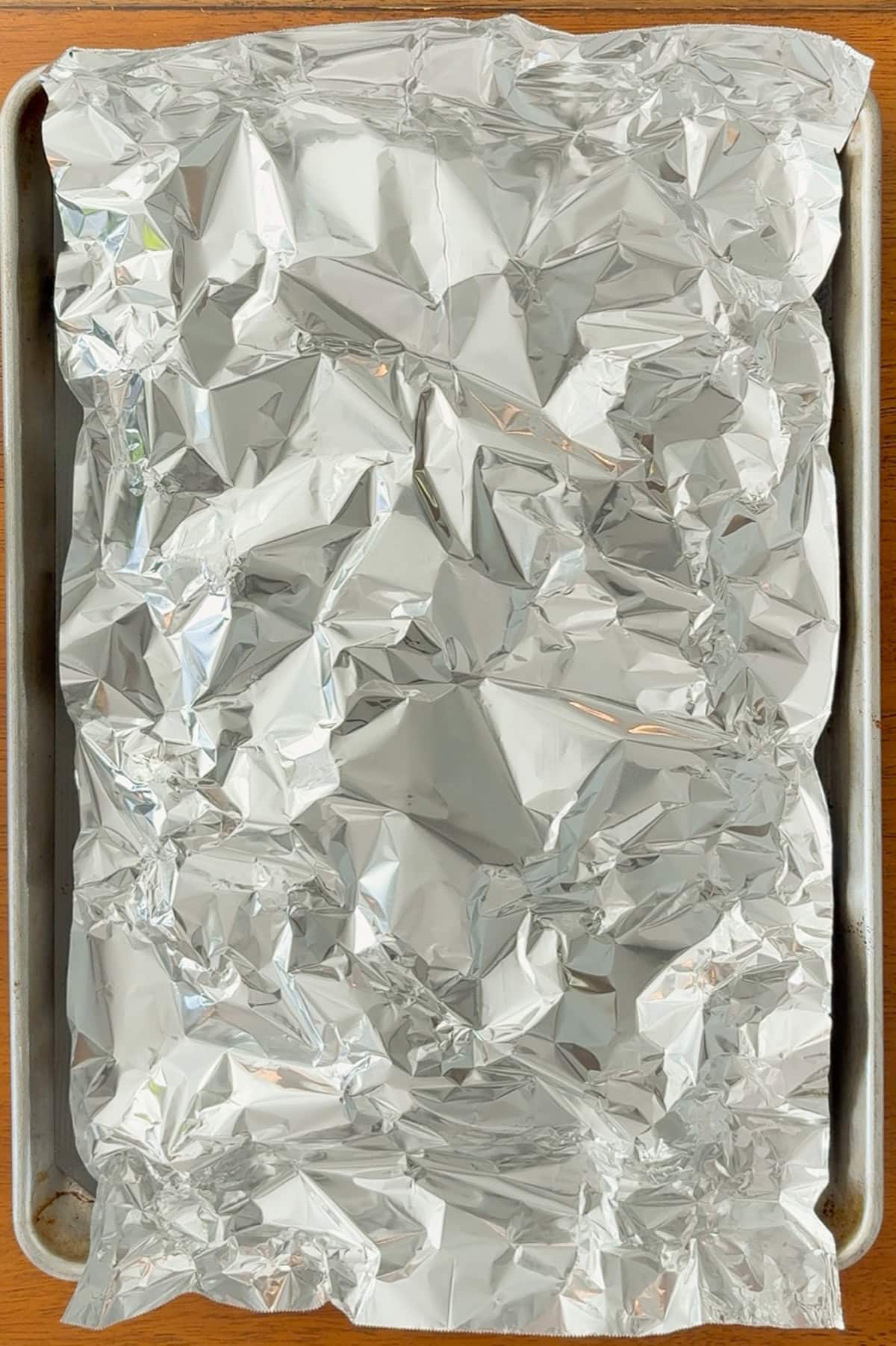 Baking sheet covered with foil.