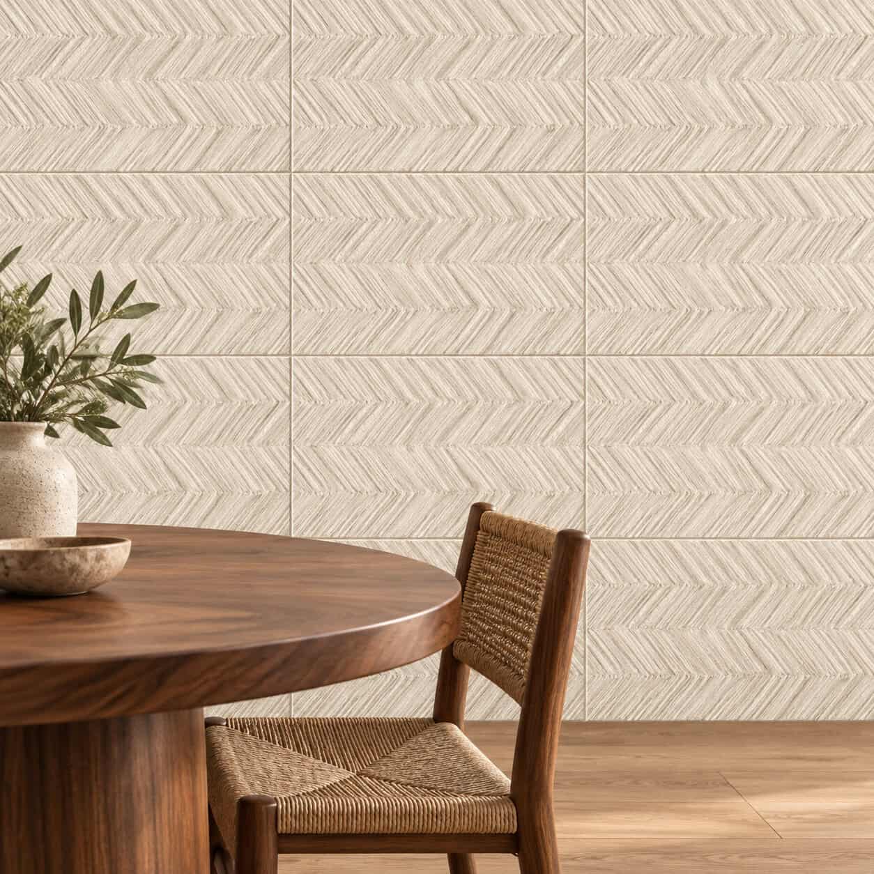 AI-generated lifestyle visualization of Canyonland Texture Beige Tile. Created using the official material swatch as reference.