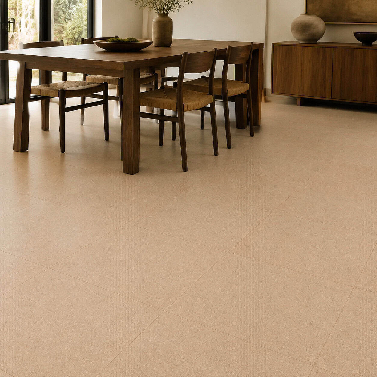 AI-generated lifestyle visualization of Namib Camel Tile. Created using the official material swatch as reference.