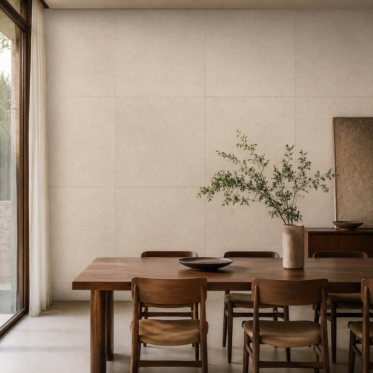 AI-generated lifestyle visualization of Namib Ecru Tile. Created using the official material swatch as reference.