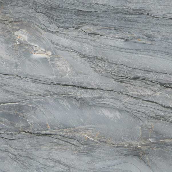 Gray stone surface with sweeping diagonal veins and fine warm-colored streaks.