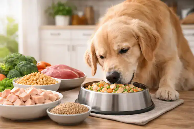 dog eating hypoallergenic protein diet for allergies