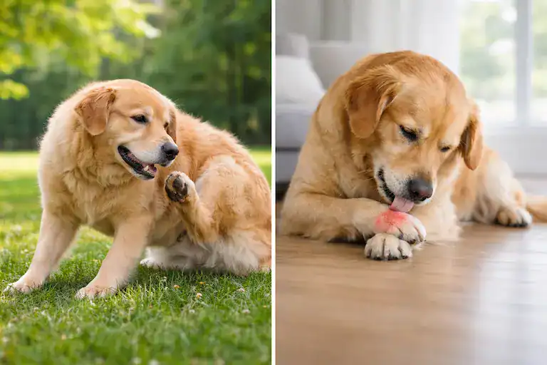 dog with environmental allergy symptoms compared to food allergy reaction