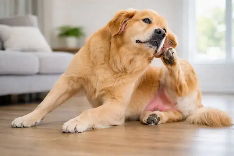 signs of sudden chicken allergy in dogs including red skin and ear inflammation