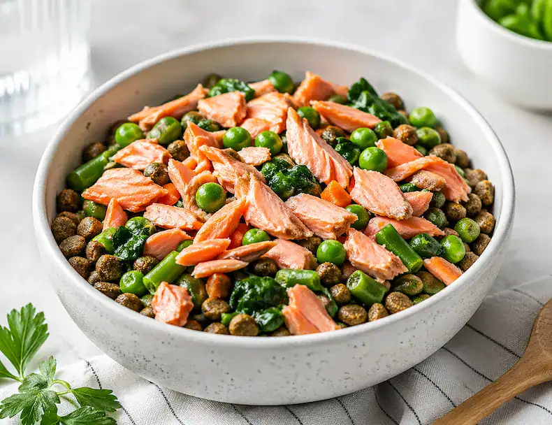 Salmon in dog food as a beneficial protein for dogs with skin allergies