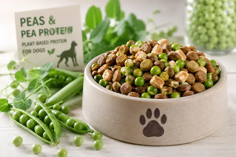peas and pea protein in dog food as plant-based protein source for dogs