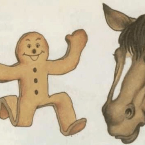 Cuentos, TPR Stories, pictue of a ginger bread man running and a horse