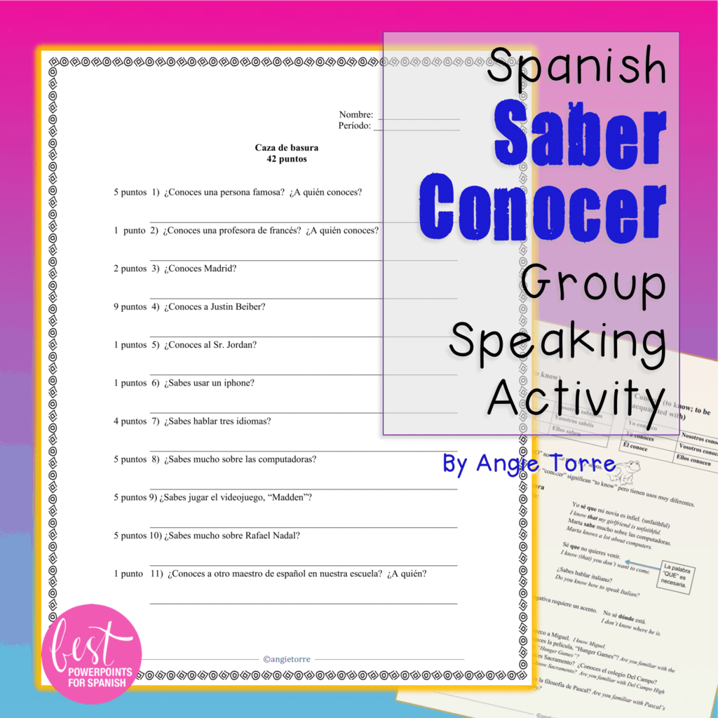 Spanish Saber conocer Group Speaking Activity