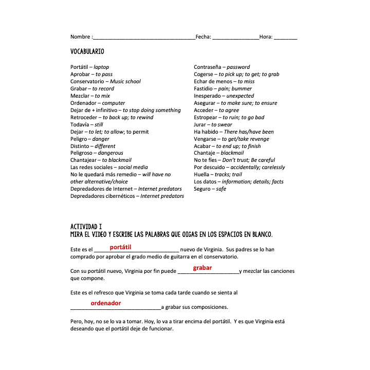 Spanish How to Protect Yourself Against Internet Predators Video and Activities - Image 3