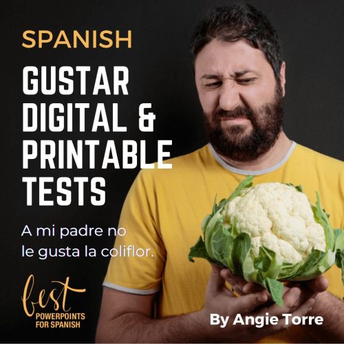 Spanish Gustar Digital and Printable Testsd Man holding cauliflower and showing disgust