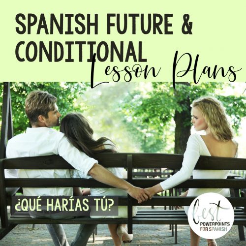 Spanish Future and Conditional Tenses Lesson Plans and Curriculum ¿Qué harías tú? Man sitting with arm around girl and holding other girl's hand