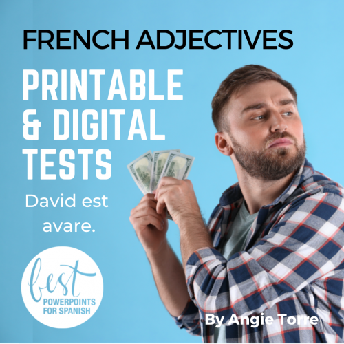 French Adjectives Activities and Tests Man doesn't want to share his money.